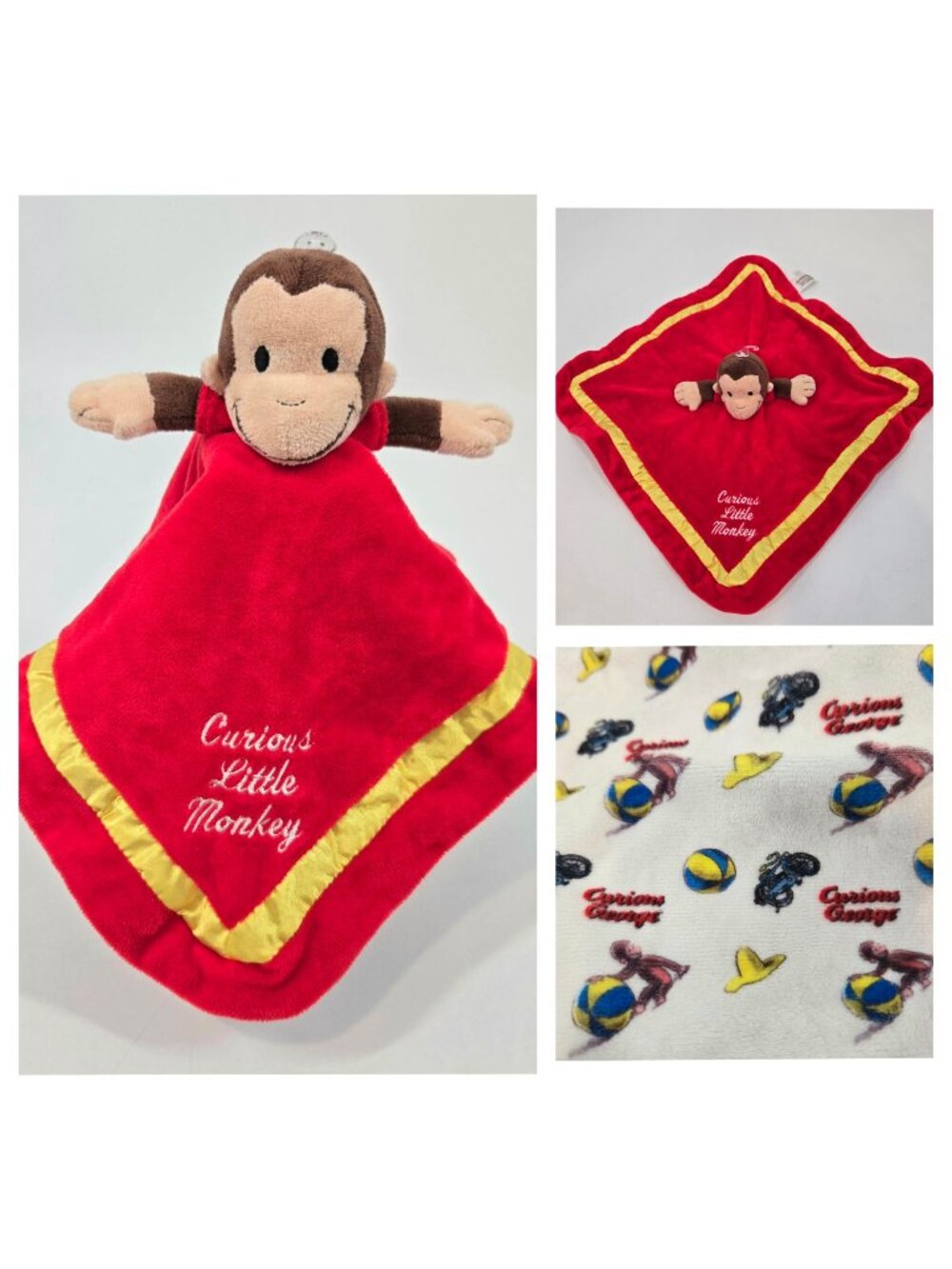 Curious George Lovey Security Blanket Plush Baby Toy Monkey Red Embroidered